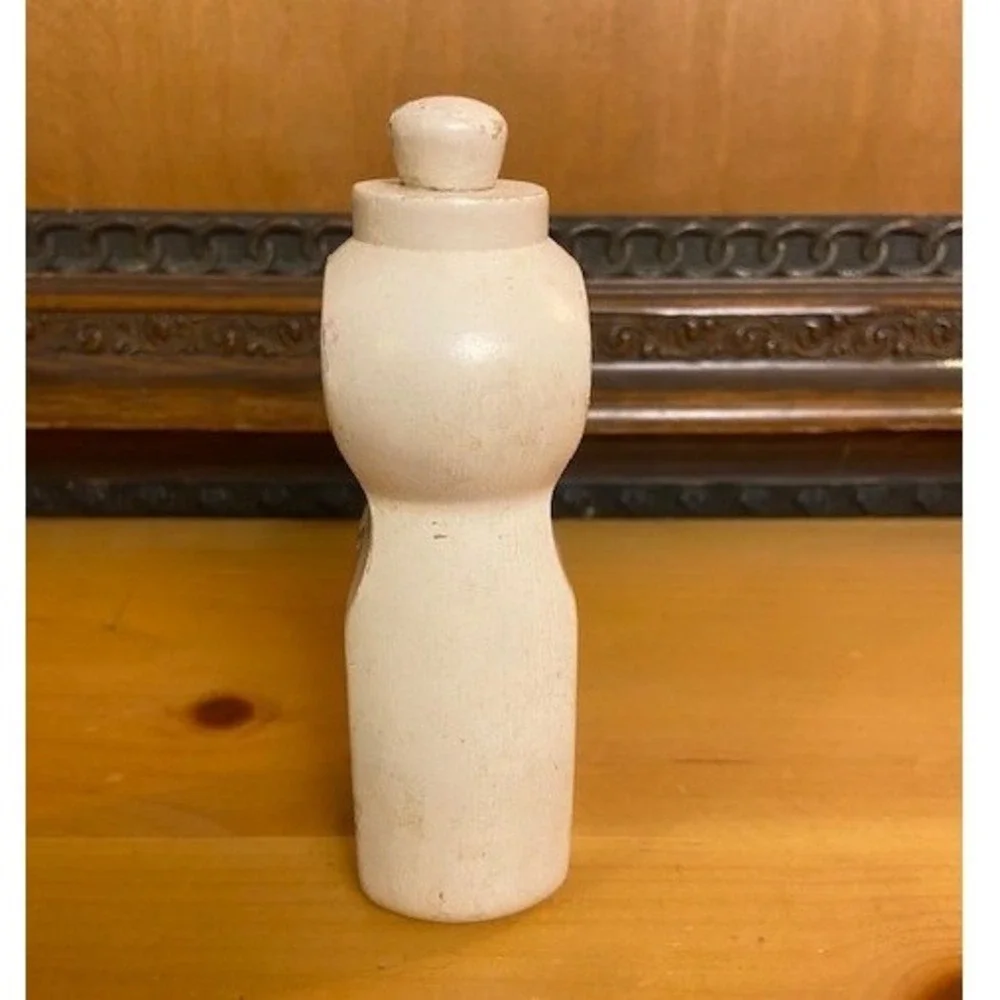 Vintage Wooden Play Food Dish Soap Bottle Pink Floral Label Kitchen Toy 5 Inch